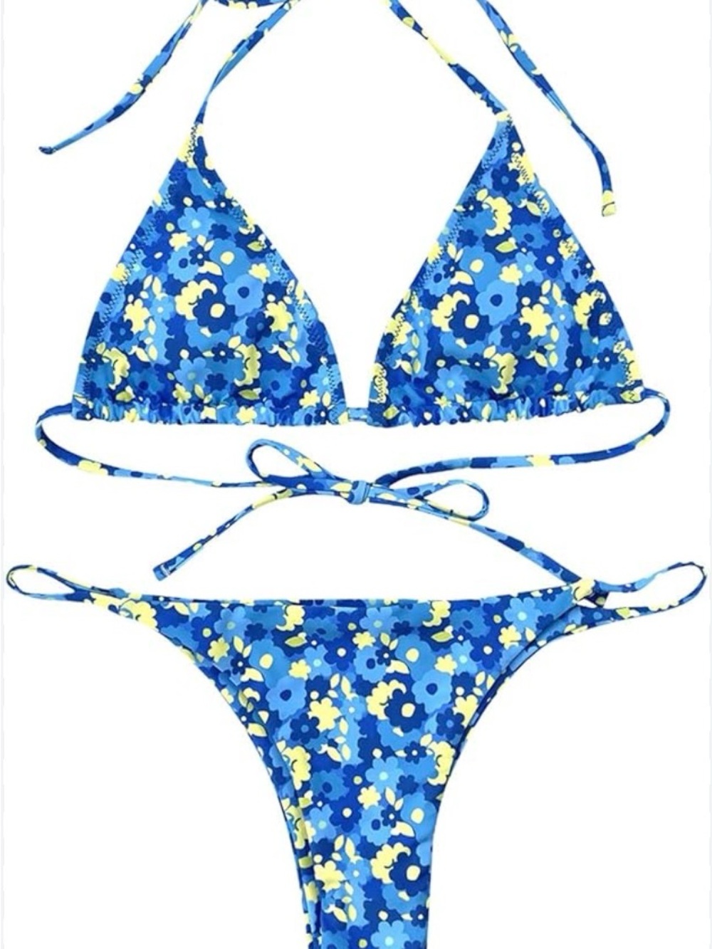 Blue Floral Tie-String Bikini Set